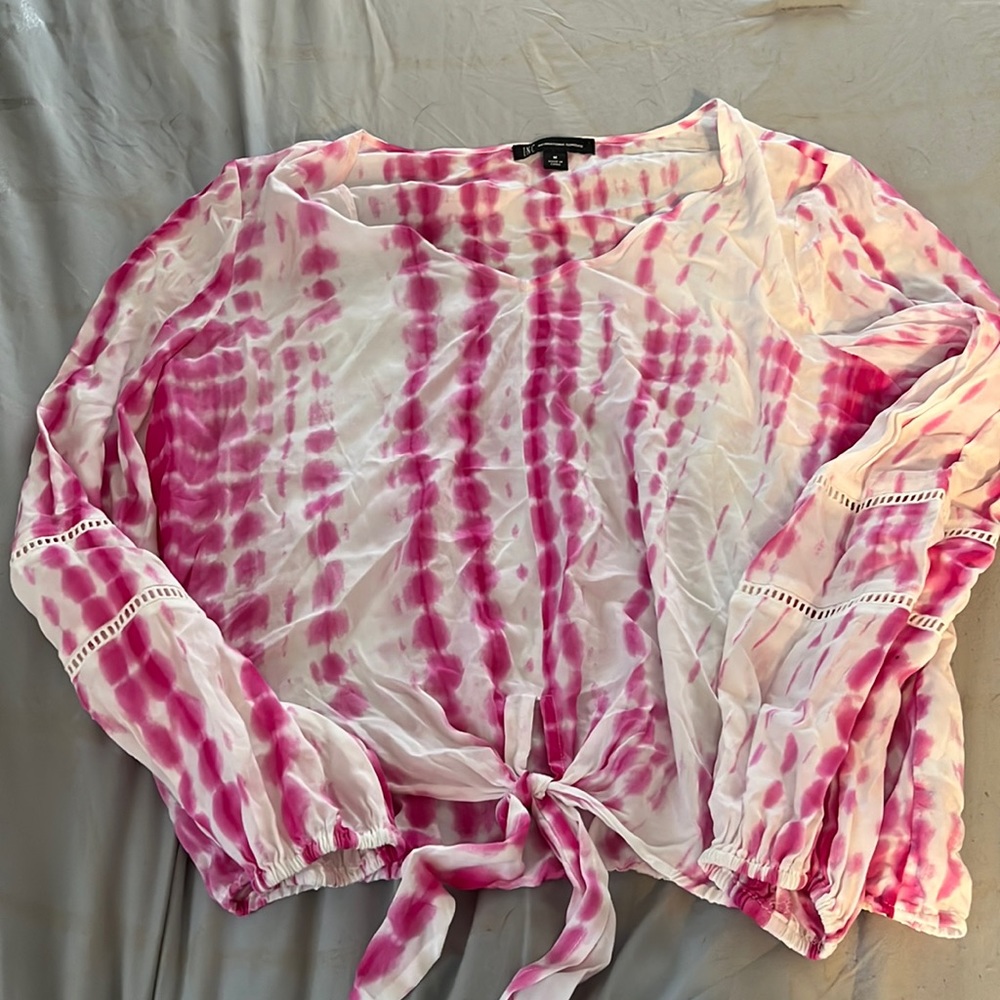 tie-dye tie front long sleeve blouse